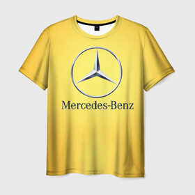 Мужская футболка 3D с принтом Yellow Benz , 100% полиэфир | прямой крой, круглый вырез горловины, длина до линии бедер | car | mercedes | авто | мерседес