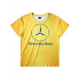 Детская футболка 3D с принтом Yellow Benz , 100% гипоаллергенный полиэфир | прямой крой, круглый вырез горловины, длина до линии бедер, чуть спущенное плечо, ткань немного тянется | car | mercedes | авто | мерседес