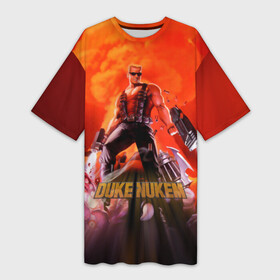 Платье-футболка 3D с принтом Duke Nukem ,  |  | брутальный | взрыв | дюк нюмем | мужик | огонь | радиация | ядерный