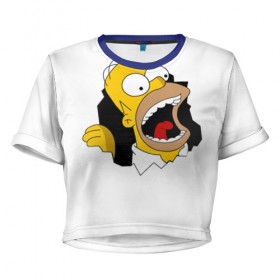 Женская футболка 3D укороченная с принтом The Simpsons , 100% полиэстер | круглая горловина, длина футболки до линии талии, рукава с отворотами | гомер | крик | симпсоны | спрингфилд