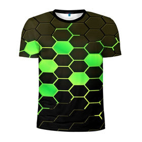 Мужская футболка 3D спортивная с принтом Кислотные соты , 100% полиэстер с улучшенными характеристиками | приталенный силуэт, круглая горловина, широкие плечи, сужается к линии бедра | technology | кислотный | паттерн | соты | яркий