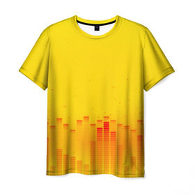 Мужская футболка 3D с принтом Эквалайзер звука , 100% полиэфир | прямой крой, круглый вырез горловины, длина до линии бедер | color | colour | light | lights | shine | блеск | желтый | свет | солнечный свет