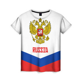 Женская футболка 3D с принтом RUSSIA HOCKEY , 100% полиэфир ( синтетическое хлопкоподобное полотно) | прямой крой, круглый вырез горловины, длина до линии бедер | 2015 | 2016 | 2017 | hockey | hokey | ru | russia | russian | team | герб | россии | россия | ру | сборная | состав | хоккей | чм | чм2017