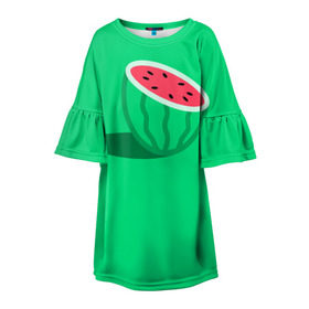 Детское платье 3D с принтом Арбуз , 100% полиэстер | прямой силуэт, чуть расширенный к низу. Круглая горловина, на рукавах — воланы | fruits | vegan | vegetables | vegetarian | веган | вегетарианство | еда | овощи | фрукты