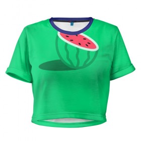 Женская футболка 3D укороченная с принтом Арбуз , 100% полиэстер | круглая горловина, длина футболки до линии талии, рукава с отворотами | fruits | vegan | vegetables | vegetarian | веган | вегетарианство | еда | овощи | фрукты