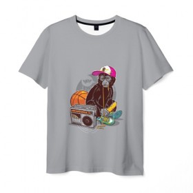 Мужская футболка 3D с принтом monkey music , 100% полиэфир | прямой крой, круглый вырез горловины, длина до линии бедер | monkey | банан | баскетбол | магнитофон | музыка | мяч | обезьяна | хипстер