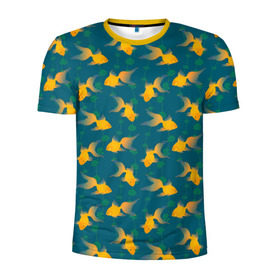 Мужская футболка 3D спортивная с принтом Золотые рыбки , 100% полиэстер с улучшенными характеристиками | приталенный силуэт, круглая горловина, широкие плечи, сужается к линии бедра | Тематика изображения на принте: вода | водоросли | море | подводный мир | рыба | сказка