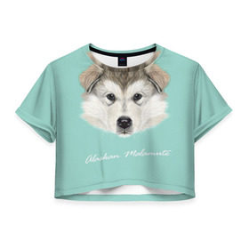 Женская футболка 3D укороченная с принтом Alaskan Malamute , 100% полиэстер | круглая горловина, длина футболки до линии талии, рукава с отворотами | alaskan malamute | dog | puppy | маламут | собака | хаски | щенок