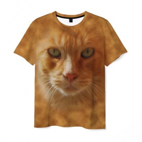 Мужская футболка 3D с принтом Рыжий котик , 100% полиэфир | прямой крой, круглый вырез горловины, длина до линии бедер | животные | кот | котенок | котик | кошка | мордочка | рыжий