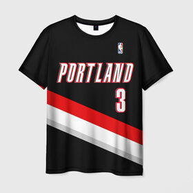 Мужская футболка 3D с принтом Форма Portland Trail Blazers чёрная , 100% полиэфир | прямой крой, круглый вырез горловины, длина до линии бедер | nba