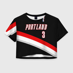Женская футболка 3D укороченная с принтом Форма Portland Trail Blazers чёрная , 100% полиэстер | круглая горловина, длина футболки до линии талии, рукава с отворотами | nba