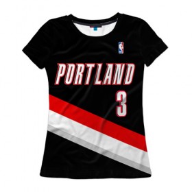Женская футболка 3D с принтом Форма Portland Trail Blazers чёрная , 100% полиэфир ( синтетическое хлопкоподобное полотно) | прямой крой, круглый вырез горловины, длина до линии бедер | nba
