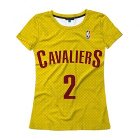 Женская футболка 3D с принтом Форма Cavaliers Cleveland жёлтая , 100% полиэфир ( синтетическое хлопкоподобное полотно) | прямой крой, круглый вырез горловины, длина до линии бедер | nba