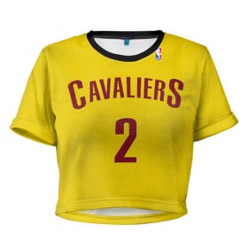 Женская футболка 3D укороченная с принтом Форма Cavaliers Cleveland жёлтая , 100% полиэстер | круглая горловина, длина футболки до линии талии, рукава с отворотами | nba