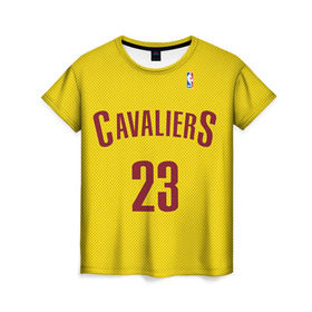 Женская футболка 3D с принтом Форма Cavaliers Cleveland жёлтая , 100% полиэфир ( синтетическое хлопкоподобное полотно) | прямой крой, круглый вырез горловины, длина до линии бедер | nba