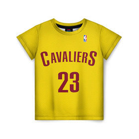 Детская футболка 3D с принтом Форма Cavaliers Cleveland жёлтая , 100% гипоаллергенный полиэфир | прямой крой, круглый вырез горловины, длина до линии бедер, чуть спущенное плечо, ткань немного тянется | Тематика изображения на принте: nba
