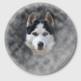 Значок с принтом Хаска ,  металл | круглая форма, металлическая застежка в виде булавки | мордочка | пес | собака | хаска | щенок