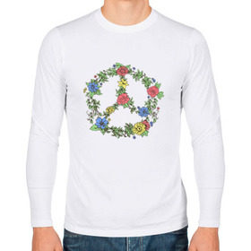 Мужской лонгслив хлопок с принтом peace flowers , 100% хлопок |  | Тематика изображения на принте: flowers | peace | мир | цветы