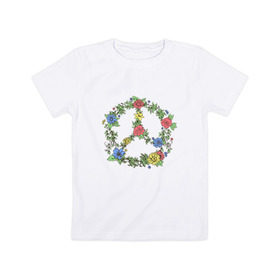 Детская футболка хлопок с принтом peace flowers , 100% хлопок | круглый вырез горловины, полуприлегающий силуэт, длина до линии бедер | flowers | peace | мир | цветы