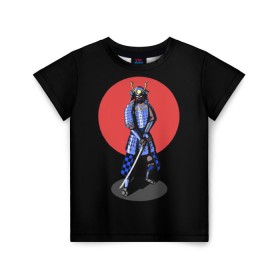 Детская футболка 3D с принтом Самурай, японское солнце , 100% гипоаллергенный полиэфир | прямой крой, круглый вырез горловины, длина до линии бедер, чуть спущенное плечо, ткань немного тянется | азия | воин | катана | меч | сегун | сэнсэй | харакири | честь | японец | япония
