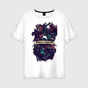 Женская футболка хлопок Oversize с принтом Darkest Dungeon , 100% хлопок | свободный крой, круглый ворот, спущенный рукав, длина до линии бедер
 | darkest dungeon | замок | игра | логотип | рыцарь | темные подземелья | тьма | череп | чумной доктор
