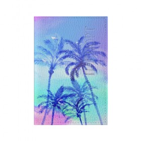 Обложка для паспорта матовая кожа с принтом Акварельное небо и пальмы , натуральная матовая кожа | размер 19,3 х 13,7 см; прозрачные пластиковые крепления | Тематика изображения на принте: 