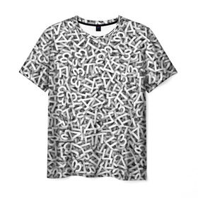 Мужская футболка 3D с принтом Узор из букв , 100% полиэфир | прямой крой, круглый вырез горловины, длина до линии бедер | Тематика изображения на принте: алфавит | белый | буквы | паттерн | текстура