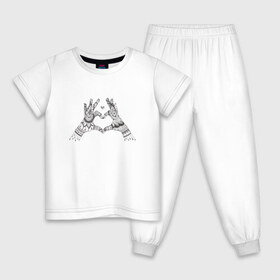 Детская пижама хлопок с принтом Сердечко , 100% хлопок |  брюки и футболка прямого кроя, без карманов, на брюках мягкая резинка на поясе и по низу штанин
 | дзентангл | дудлы | пальцы | раскраска | руки | ручная графика | сердечко | узоры | черно белое