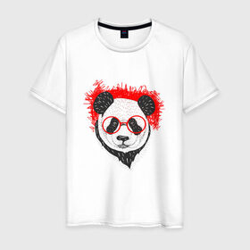 Мужская футболка хлопок с принтом Умная панда , 100% хлопок | прямой крой, круглый вырез горловины, длина до линии бедер, слегка спущенное плечо. | абстрактная | каракули | милая | очкарик | очки | панда | ручная графика | умный