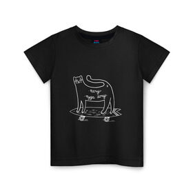 Детская футболка хлопок с принтом Кот скейтер , 100% хлопок | круглый вырез горловины, полуприлегающий силуэт, длина до линии бедер | Тематика изображения на принте: cat | sk8 | skate | кот | кошка | лонгборд | скейт