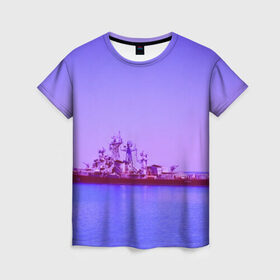 Женская футболка 3D с принтом Сторожевой корабль , 100% полиэфир ( синтетическое хлопкоподобное полотно) | прямой крой, круглый вырез горловины, длина до линии бедер | 3d | blue | боевой | брызги | вмф | вода | военный | волны | исторический | капли | корабль | лето | море | моряк | океан | природа | ракеты | силовые структуры | шторм
