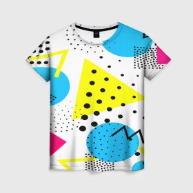 Женская футболка 3D с принтом Стильная геометрия , 100% полиэфир ( синтетическое хлопкоподобное полотно) | прямой крой, круглый вырез горловины, длина до линии бедер | 3d | geometry | pop art | triangle | абстракция | другие | поп арт | яркие