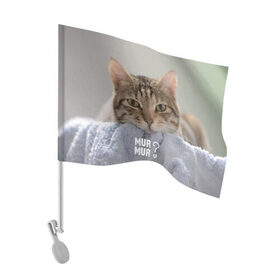 Флаг для автомобиля с принтом мур мур , 100% полиэстер | Размер: 30*21 см | cat | кот | котик | котэ | кошка | любовь | мур | мяу | сердечко | сердце