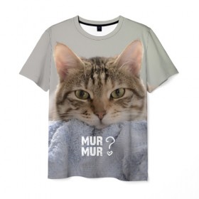 Мужская футболка 3D с принтом мур мур , 100% полиэфир | прямой крой, круглый вырез горловины, длина до линии бедер | cat | кот | котик | котэ | кошка | любовь | мур | мяу | сердечко | сердце