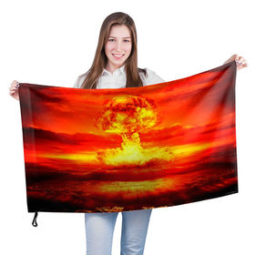 Флаг 3D с принтом Ядерный взрыв , 100% полиэстер | плотность ткани — 95 г/м2, размер — 67 х 109 см. Принт наносится с одной стороны | взрыв | гриб | огонь