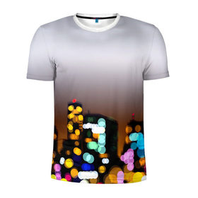 Мужская футболка 3D спортивная с принтом Городские огни , 100% полиэстер с улучшенными характеристиками | приталенный силуэт, круглая горловина, широкие плечи, сужается к линии бедра | Тематика изображения на принте: 