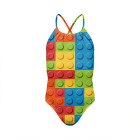 Детский купальник 3D с принтом Лего , Полиэстер 85%, Спандекс 15% | Слитный крой, подклад по переду изделия, узкие бретели | Тематика изображения на принте: lego | tetris | детальки | лего | разноцветные