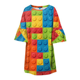 Детское платье 3D с принтом Лего , 100% полиэстер | прямой силуэт, чуть расширенный к низу. Круглая горловина, на рукавах — воланы | lego | tetris | детальки | лего | разноцветные