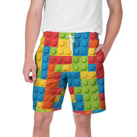 Мужские шорты 3D с принтом Лего ,  полиэстер 100% | прямой крой, два кармана без застежек по бокам. Мягкая трикотажная резинка на поясе, внутри которой широкие завязки. Длина чуть выше колен | lego | tetris | детальки | лего | разноцветные