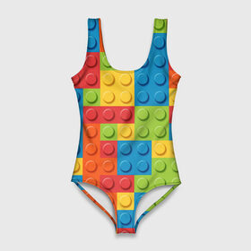 Купальник-боди 3D с принтом Лего , 82% полиэстер, 18% эластан | Круглая горловина, круглый вырез на спине | lego | tetris | детальки | лего | разноцветные