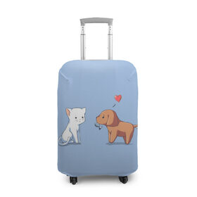 Чехол для чемодана 3D с принтом Котенок и щенок, любовь , 86% полиэфир, 14% спандекс | двустороннее нанесение принта, прорези для ручек и колес | 