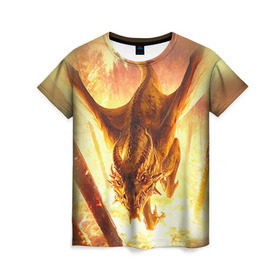 Женская футболка 3D с принтом Дракон , 100% полиэфир ( синтетическое хлопкоподобное полотно) | прямой крой, круглый вырез горловины, длина до линии бедер | gwent | witcher | ведьмак | гвинт | геральт | дракон