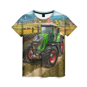 Женская футболка 3D с принтом Farming simulator 2 , 100% полиэфир ( синтетическое хлопкоподобное полотно) | прямой крой, круглый вырез горловины, длина до линии бедер | farming | simulator | трактор | фермер