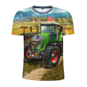 Мужская футболка 3D спортивная с принтом Farming simulator 2 , 100% полиэстер с улучшенными характеристиками | приталенный силуэт, круглая горловина, широкие плечи, сужается к линии бедра | Тематика изображения на принте: farming | simulator | трактор | фермер