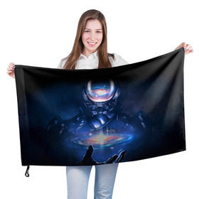 Флаг 3D с принтом ME Andromeda 3 , 100% полиэстер | плотность ткани — 95 г/м2, размер — 67 х 109 см. Принт наносится с одной стороны | andromeda | effect | андромеда | массб эффект | эфект