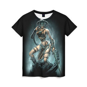 Женская футболка 3D с принтом Довакинка , 100% полиэфир ( синтетическое хлопкоподобное полотно) | прямой крой, круглый вырез горловины, длина до линии бедер | bloodmoon | elder | morrowind | oblivion | scrolls | skyrim | tribunal