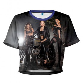 Женская футболка 3D укороченная с принтом Power Plant Motorcycles , 100% полиэстер | круглая горловина, длина футболки до линии талии, рукава с отворотами | 
