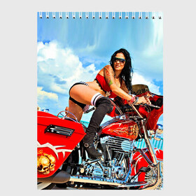 Скетчбук с принтом Девушка на мотоцикле , 100% бумага
 | 48 листов, плотность листов — 100 г/м2, плотность картонной обложки — 250 г/м2. Листы скреплены сверху удобной пружинной спиралью | байкер
