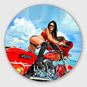 Коврик круглый с принтом Девушка на мотоцикле , резина и полиэстер | круглая форма, изображение наносится на всю лицевую часть | Тематика изображения на принте: байкер