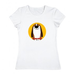Женская футболка хлопок с принтом Собака Улыбака , 100% хлопок | прямой крой, круглый вырез горловины, длина до линии бедер, слегка спущенное плечо | 